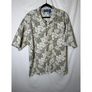 OP Men's Aloha Hawaiian Camp Button Down Shirt Monstera Print Shirt, Size XL